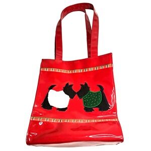 Faux Patent Leather Scottie‎ Dog Christmas Tote Purse Scottish Terrier Red 11x10